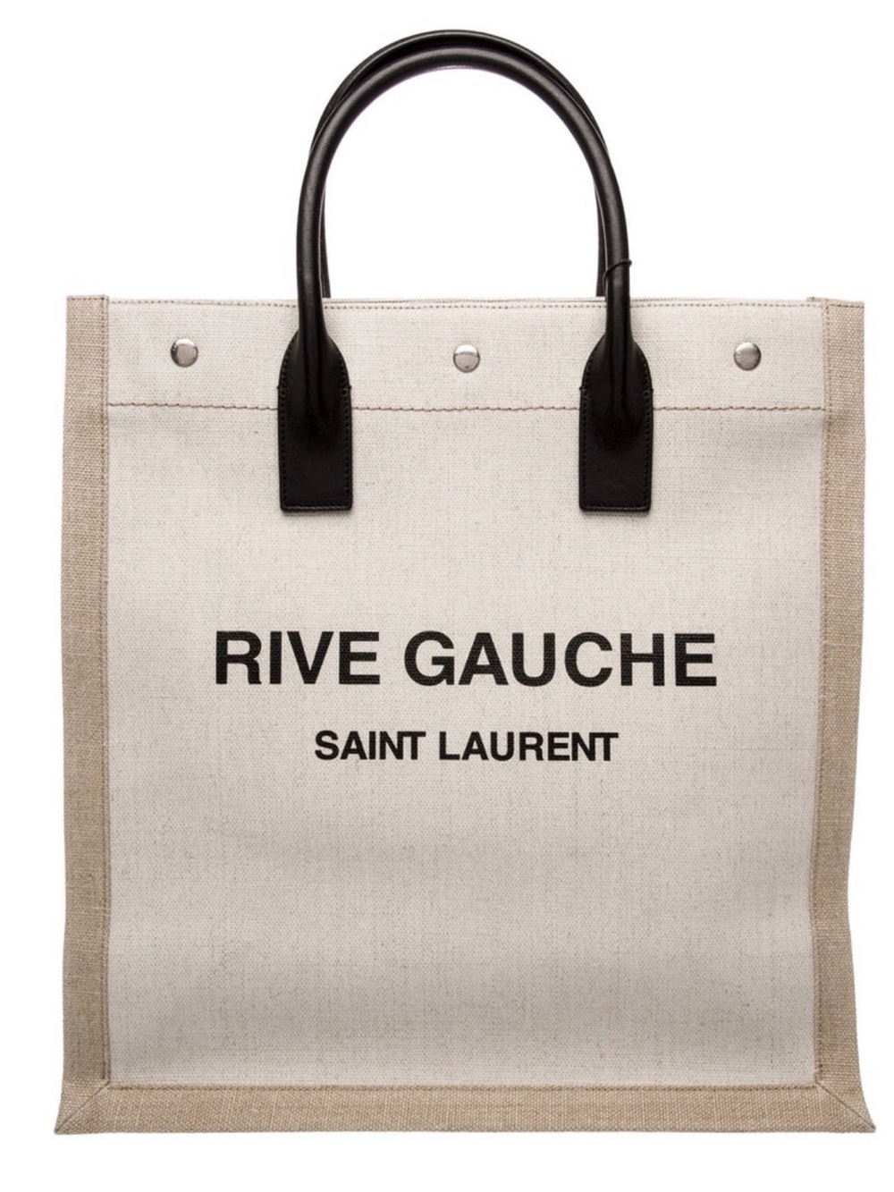 Saint Laurent Beige Canvas 'Rive Gauche' Tote with Black Handles - Picture 1 of 8